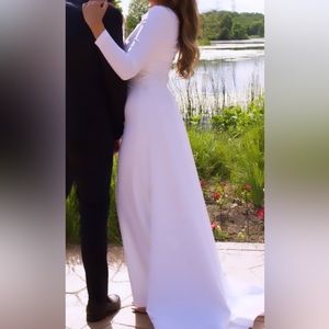 White custom jumpsuit with detachable skirt